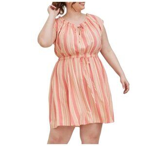 Torrid Striped Dress 3X Pink Milkmaid Midi Feminine Coverup Beach Neutral Retro